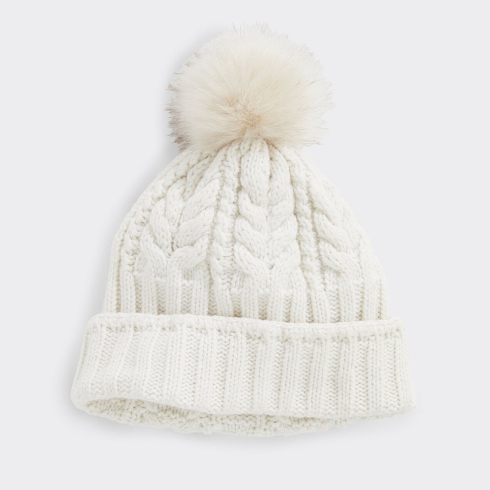 Kensie white NWT chunky knit Pom hat 100% acrylic - Picture 3 of 6